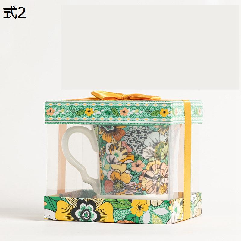 マグカップ カップ&ソーサー デザートプレート 緑色 花柄 スプーン