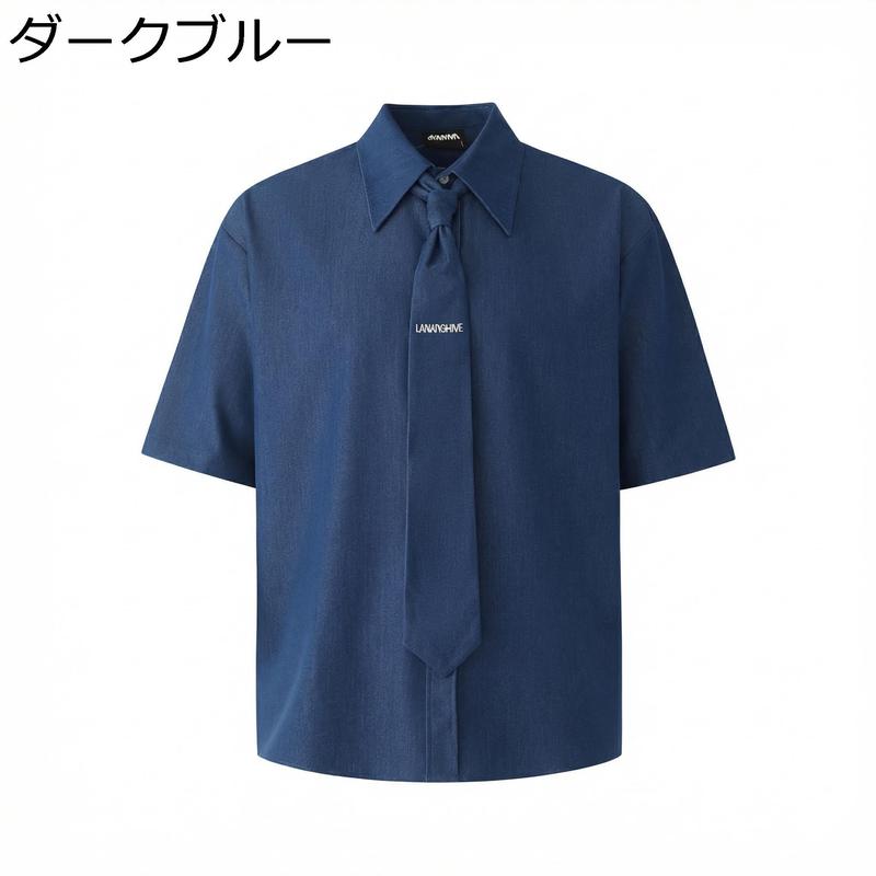 BALENCIAGA バックロゴ  コットンシャツ 34 ネイビー メンズ BALENCIAGA シャツ ネイビー M カジュアル ビジネス 着回し