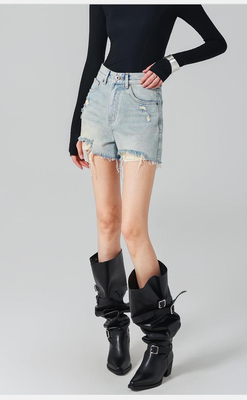デニム ショートパンツ レディース ハイウエスト 美脚見え ダメージ