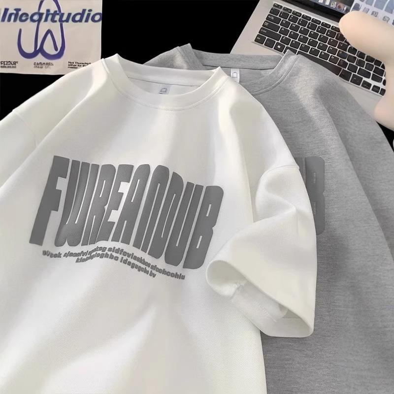 半袖 トレーナー メンズ 5分袖 Tシャツ 立体ロゴ エンボス加工 重厚感