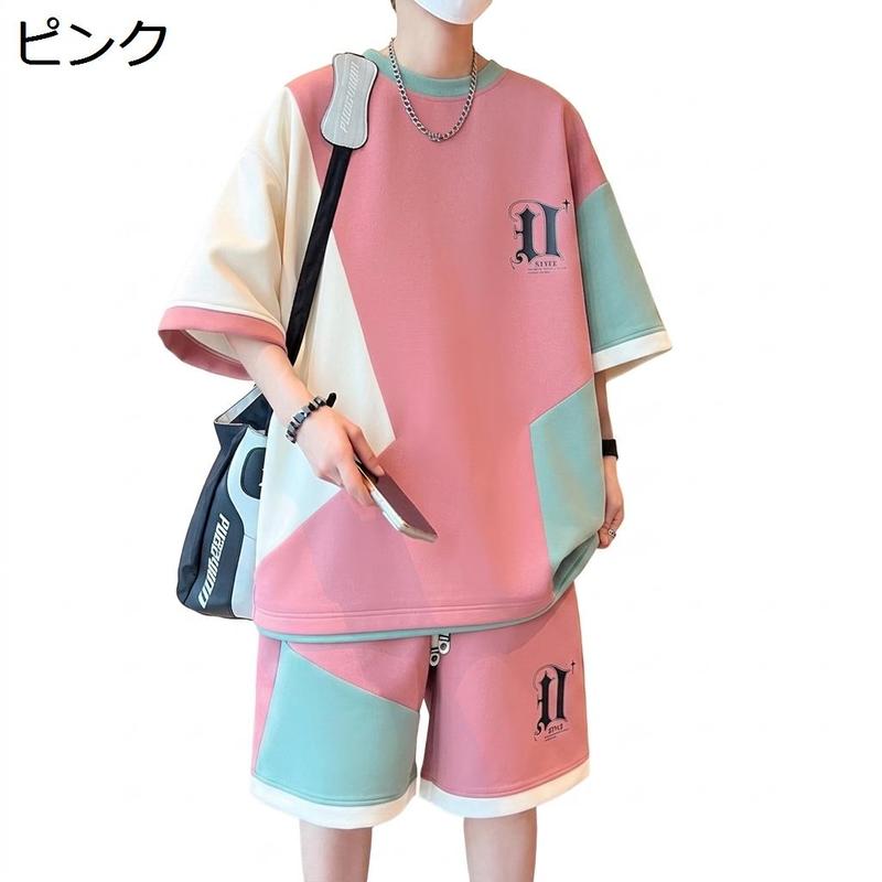メンズ セットアップ 夏 上下セット 半袖 Tシャツ ハーフパンツ 大きい