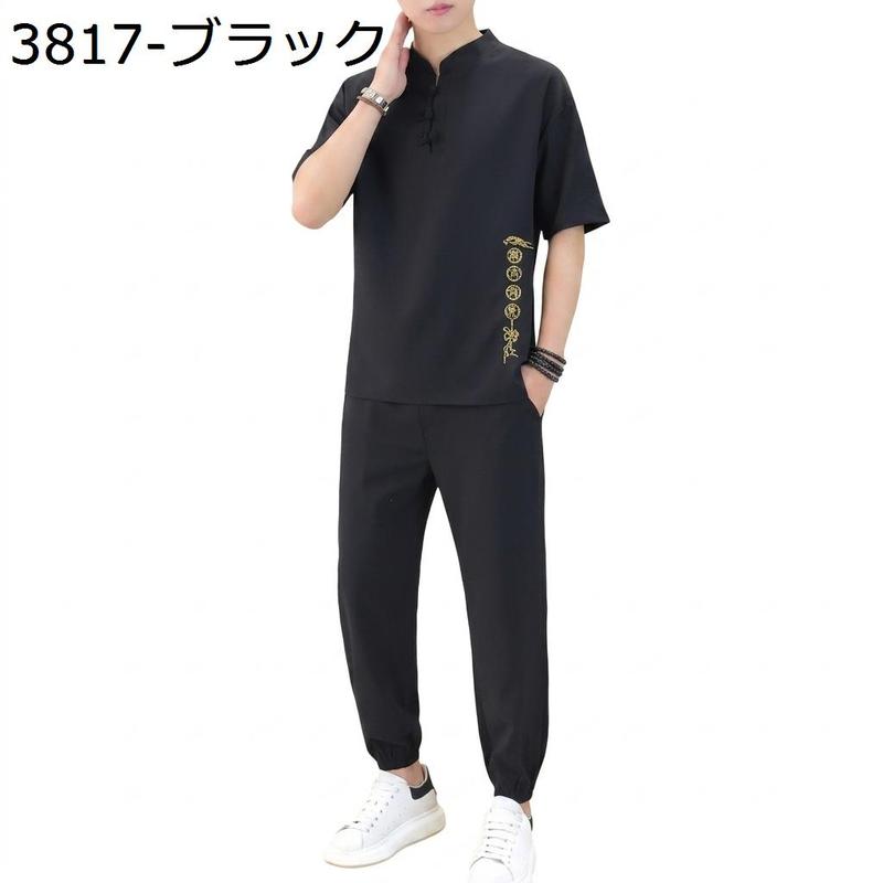 上下セット メンズ 夏 チャイナ風 tシャツ セットアップ 半袖 太極拳