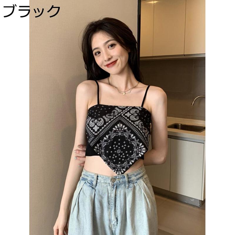 キャミソール レディース ペイズリー柄 バンダナ ビスチェ ショート丈