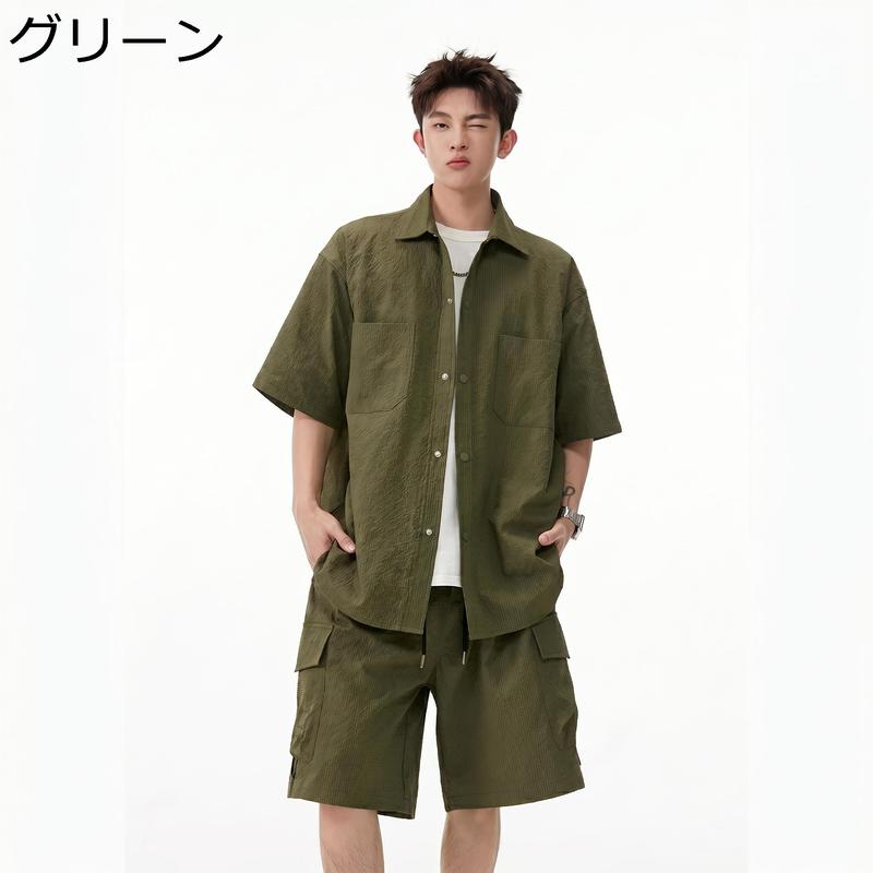 セットアップ メンズ 上下セット 半袖 シャツ カーゴパンツ ミリタリー