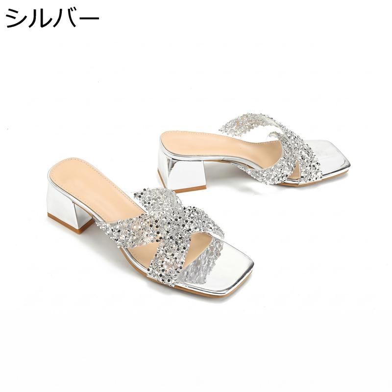【美品】ダイアナ　サンダル　ミュール　スクエアトゥ　チャンキーヒール　ホワイトM ミュール サンダル レディース スクエアトゥ チャンキーヒール