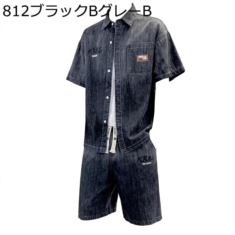 デニム セットアップ メンズ 上下セット 半袖 シャツ ハーフパンツ
