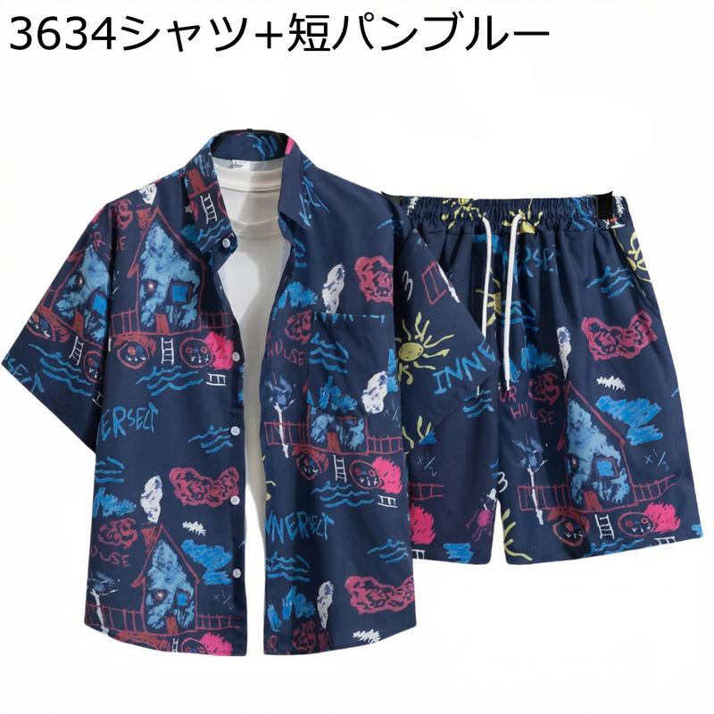 アロハシャツ 上下セット メンズ 半袖 オープンカラー シャツ ハーフ