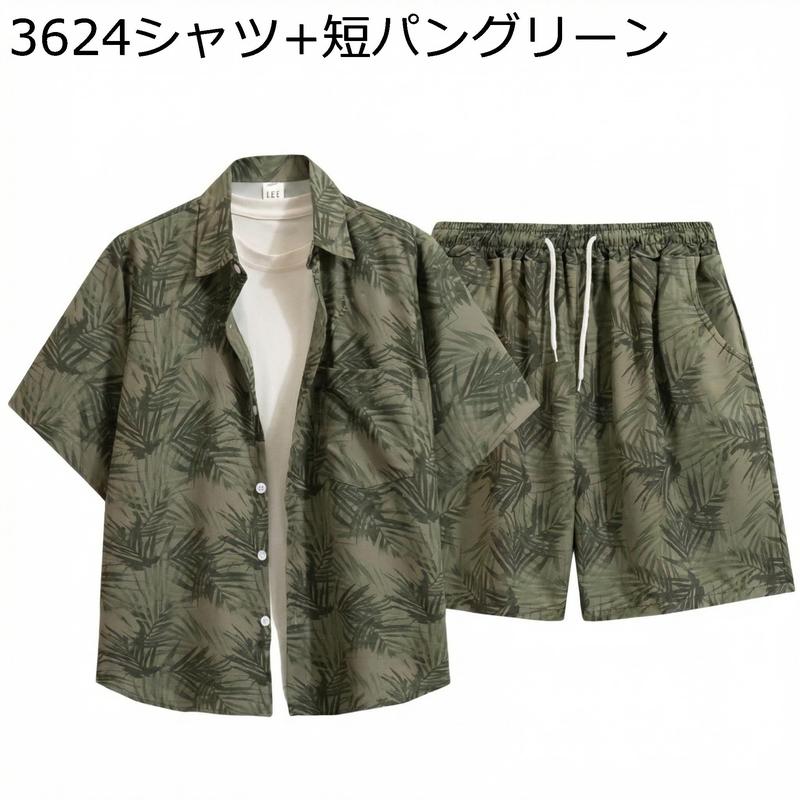 アロハシャツ 上下セット メンズ 半袖 オープンカラー シャツ ハーフ