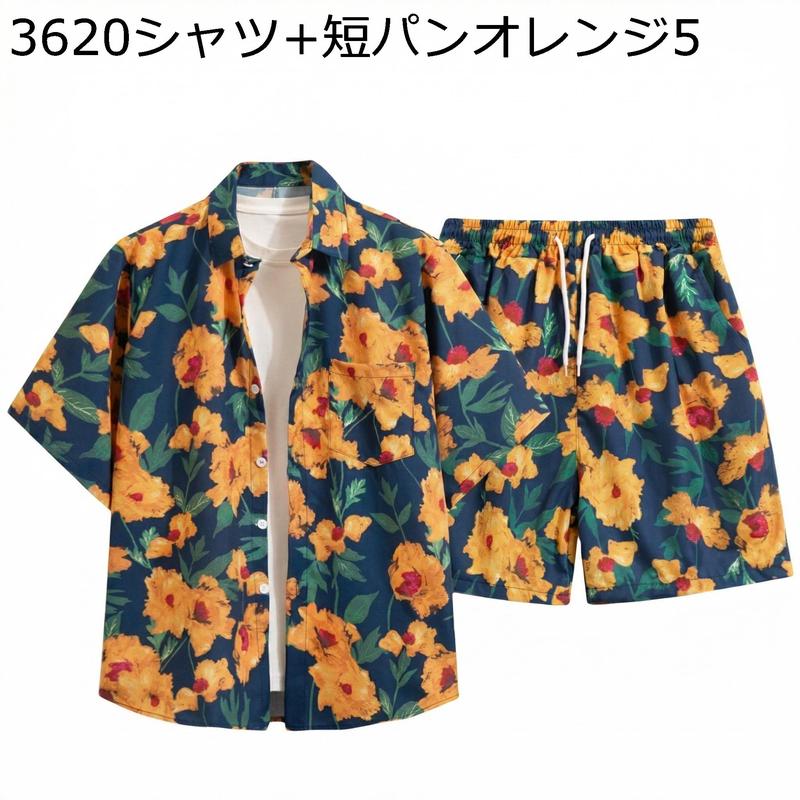 アロハシャツ 上下セット メンズ 半袖 オープンカラー シャツ ハーフ 