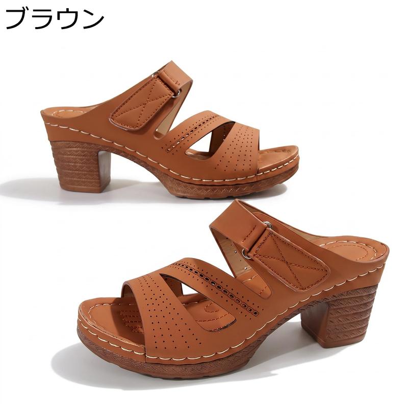 サンダル レディース 厚底 ミュール チャンキーヒール 婦人靴 オープン