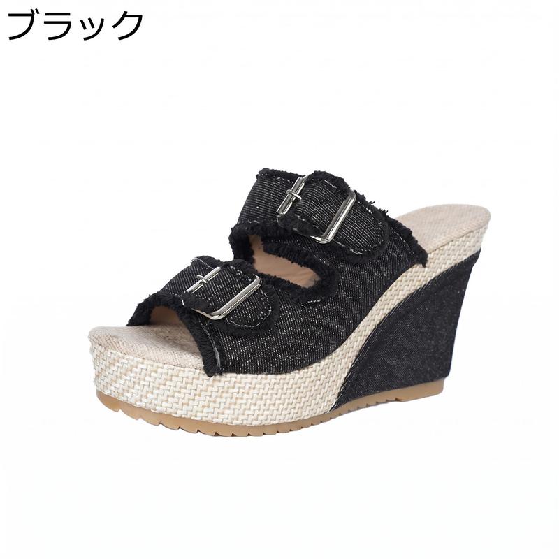 レディース 厚底サンダル ウェッジソール ミュール デニム サボ 