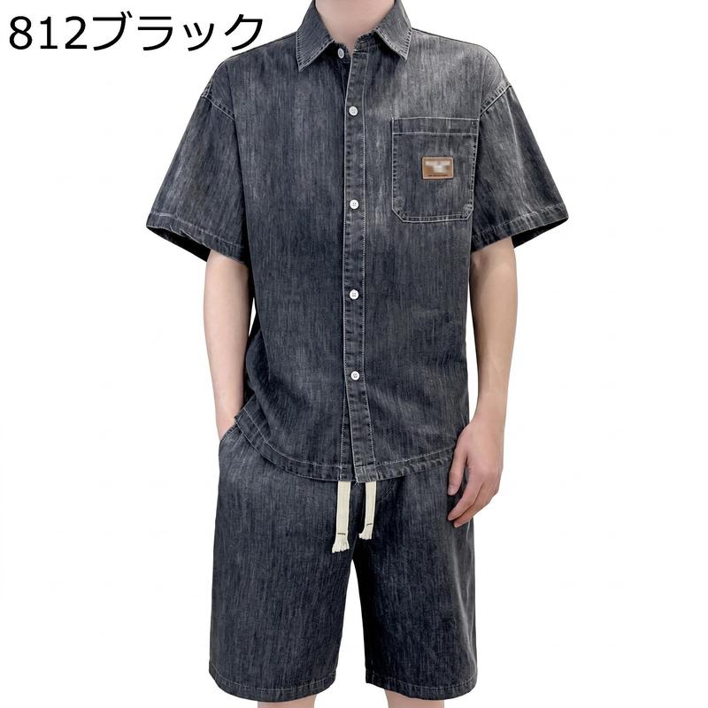 デニム セットアップ メンズ 上下セット 半袖シャツ ハーフパンツ