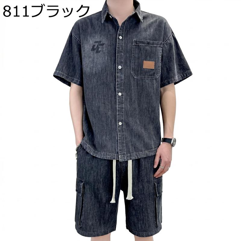 DIANTE デニムシャツ デニム セットアップ メンズ 上下セット 半袖シャツ ハーフパンツ