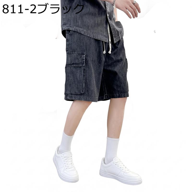 デニム セットアップ メンズ 上下セット 半袖シャツ ハーフパンツ