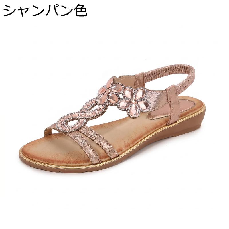 サンダル レディース ビジュー キラキラ ラインス ゴムストラップ