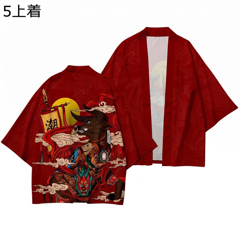 甚平 メンズ 羽織 上下セット 和柄 浮世絵 龍 鶴 七分袖 涼しい ビッグ