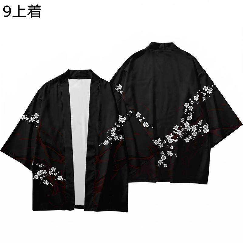 甚平 メンズ 羽織 上下セット 和柄 浮世絵 龍 鶴 七分袖 涼しい ビッグ