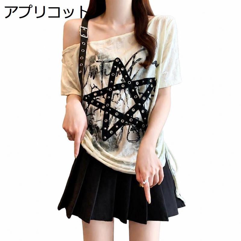 Tシャツ レディース オフショルダ ワンショルダ ダメージ加工