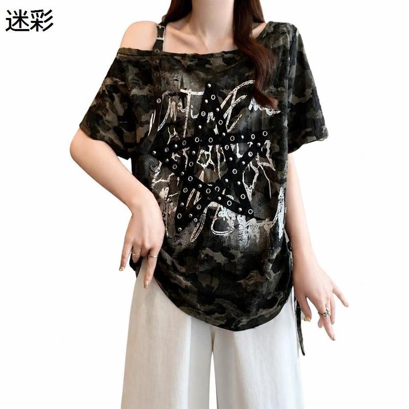 Tシャツ レディース オフショルダ ワンショルダ ダメージ加工