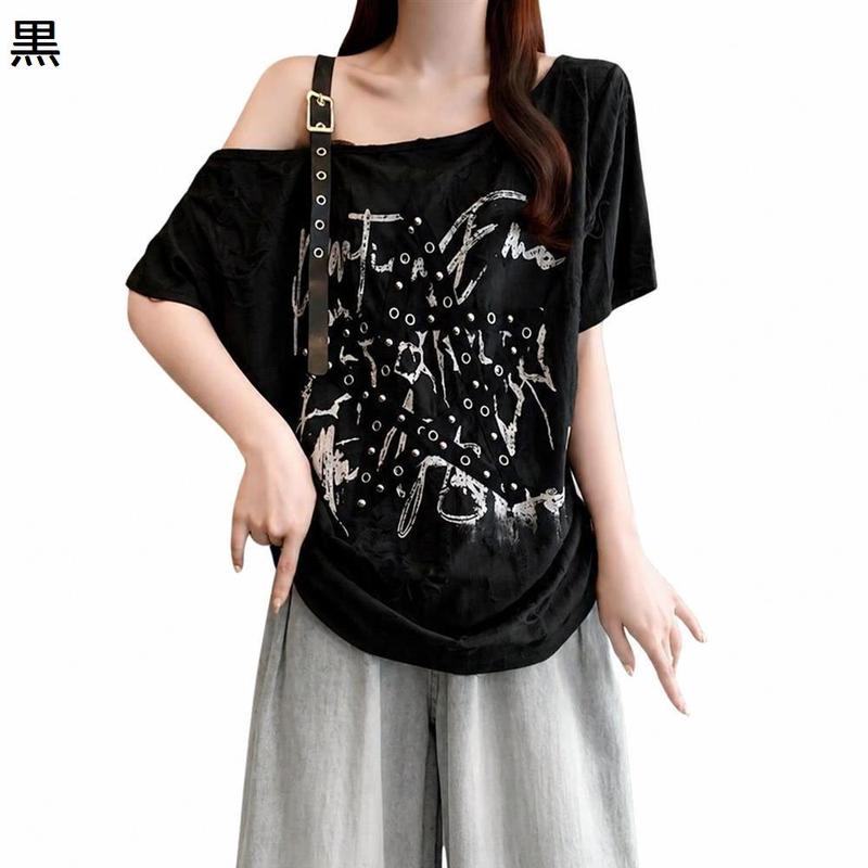 Tシャツ レディース オフショルダ ワンショルダ ダメージ加工