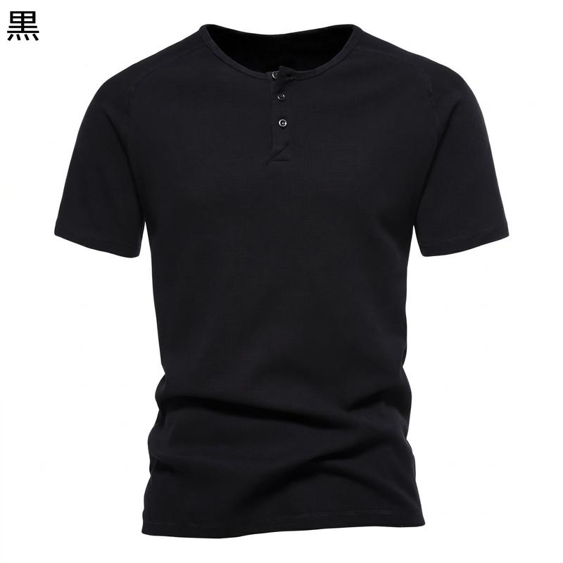ヘンリーネック Tシャツ メンズ 半袖 ラグランスリーブ ワッフル生地