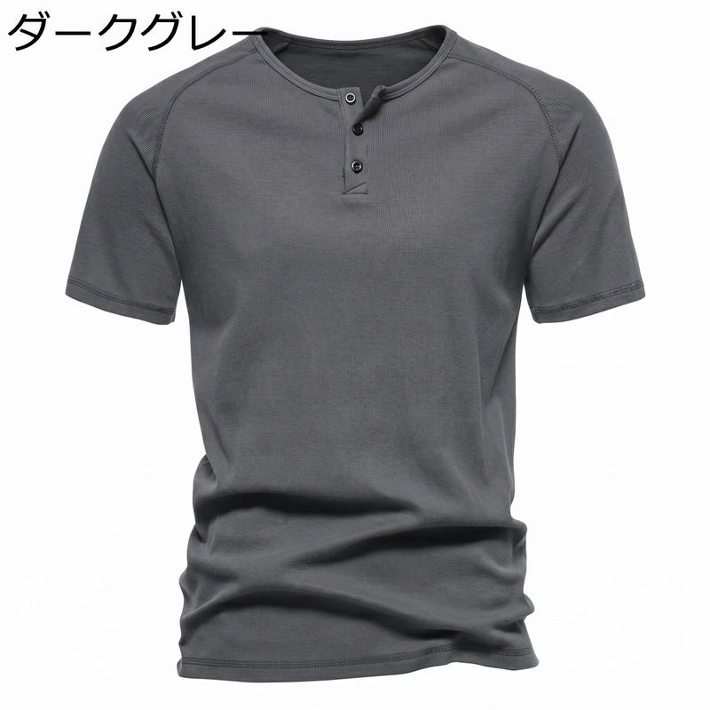 ヘンリーネック Tシャツ メンズ 半袖 ラグランスリーブ ワッフル生地