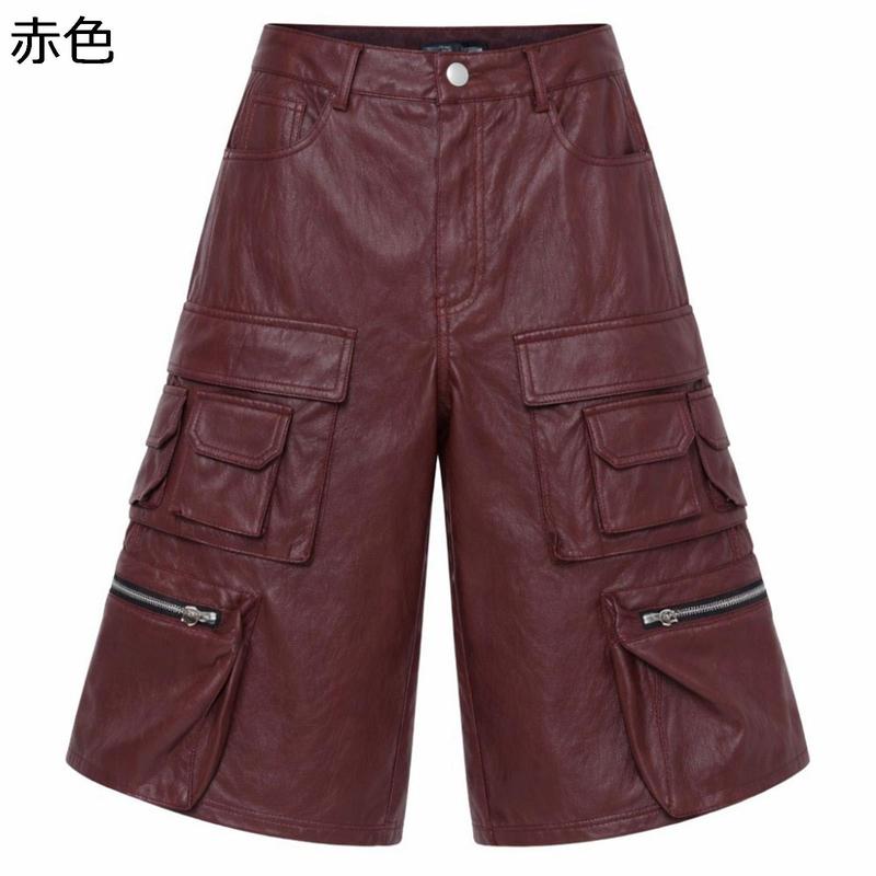 PUレザー ワイドパンツ カジュアルパンツ メンズ 七分丈 モード系 