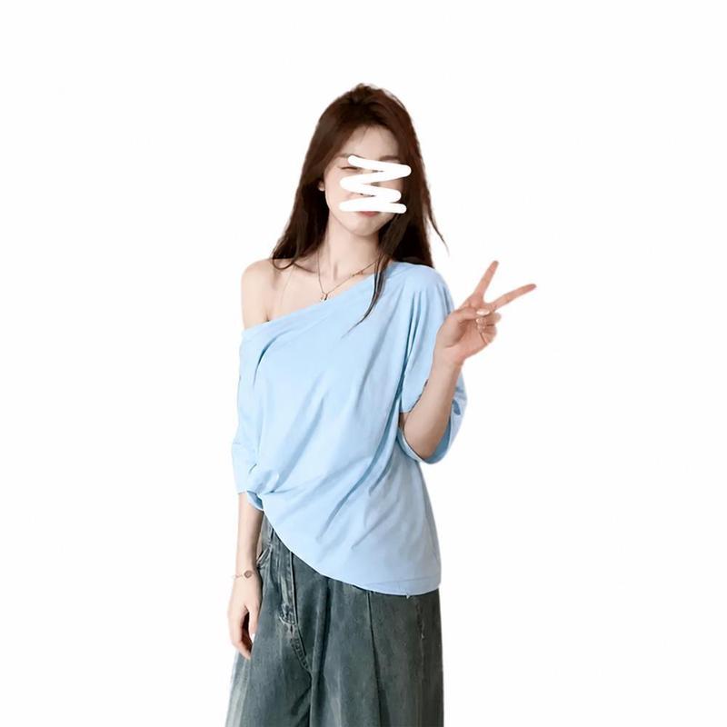 Tシャツ レディース 半袖 ワンショルダー アシンメトリー トップス 肩
