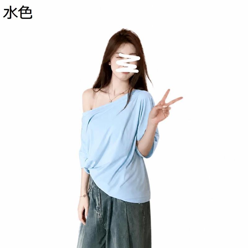 Tシャツ レディース 半袖 ワンショルダー アシンメトリー トップス 肩