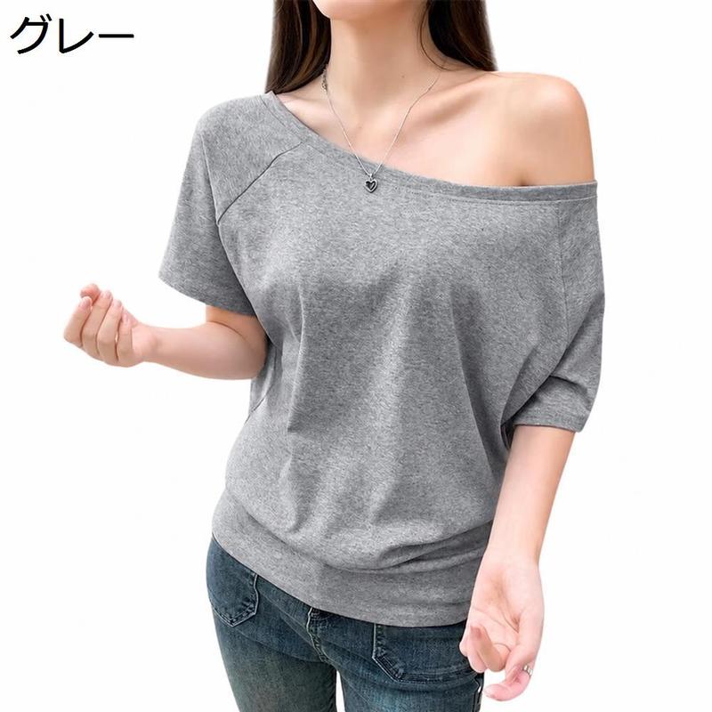 Tシャツ レディース 半袖 ワンショルダー アシンメトリー トップス 肩