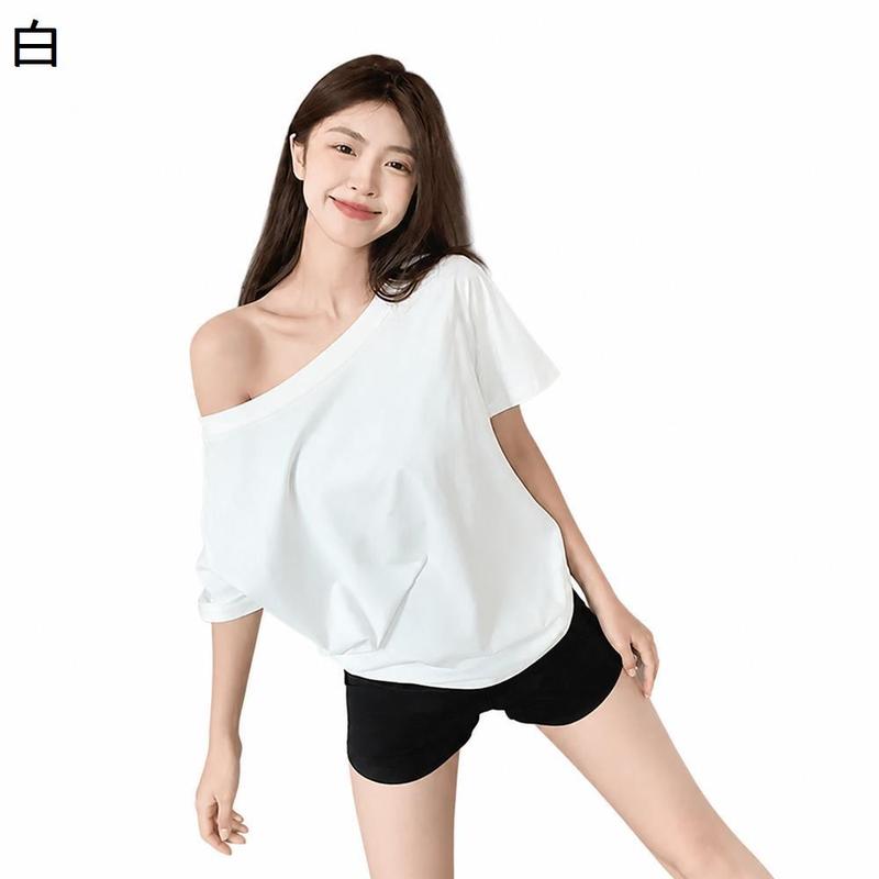 Tシャツ レディース 半袖 ワンショルダー アシンメトリー トップス 肩