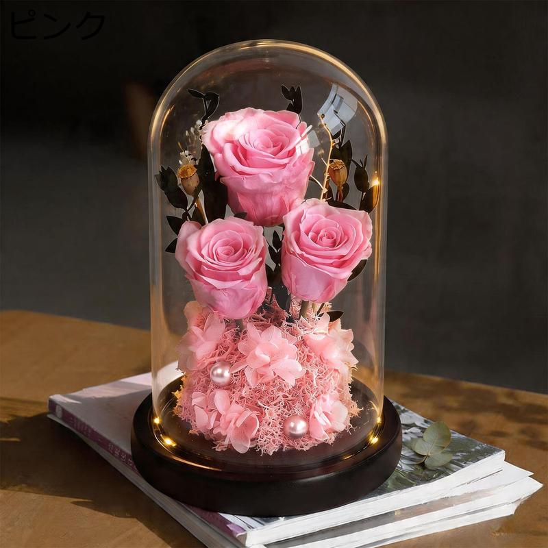 プリザーブドフラワー 永遠の花 ガラスドーム 赤いバラ カーネーション