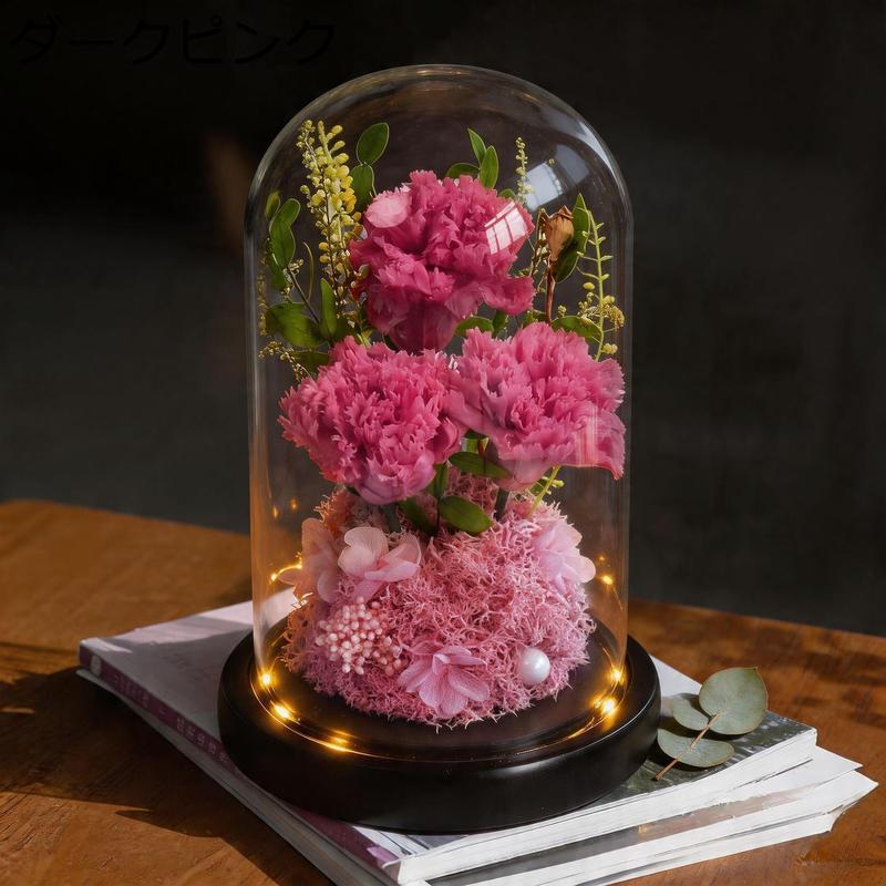 プリザーブドフラワー 永遠の花 ガラスドーム 赤いバラ カーネーション
