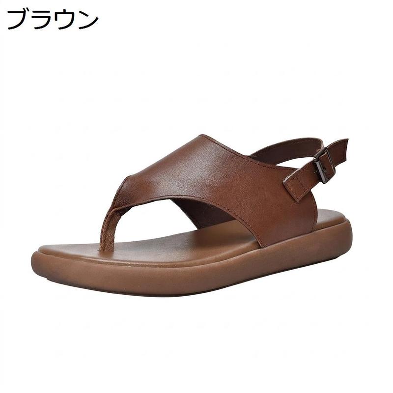レディースサンダル サンダル トング 本革 厚底 ぺたんこ バック