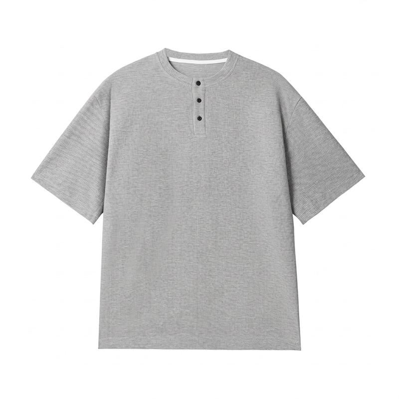 ヘンリーネック Tシャツ メンズ ワッフル 五分袖 オーバーサイズ 七分