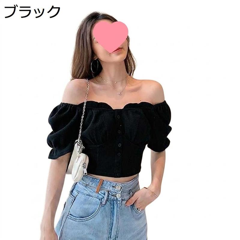 カットソー レディース オフショルダー トップス 半袖 パフスリーブ 