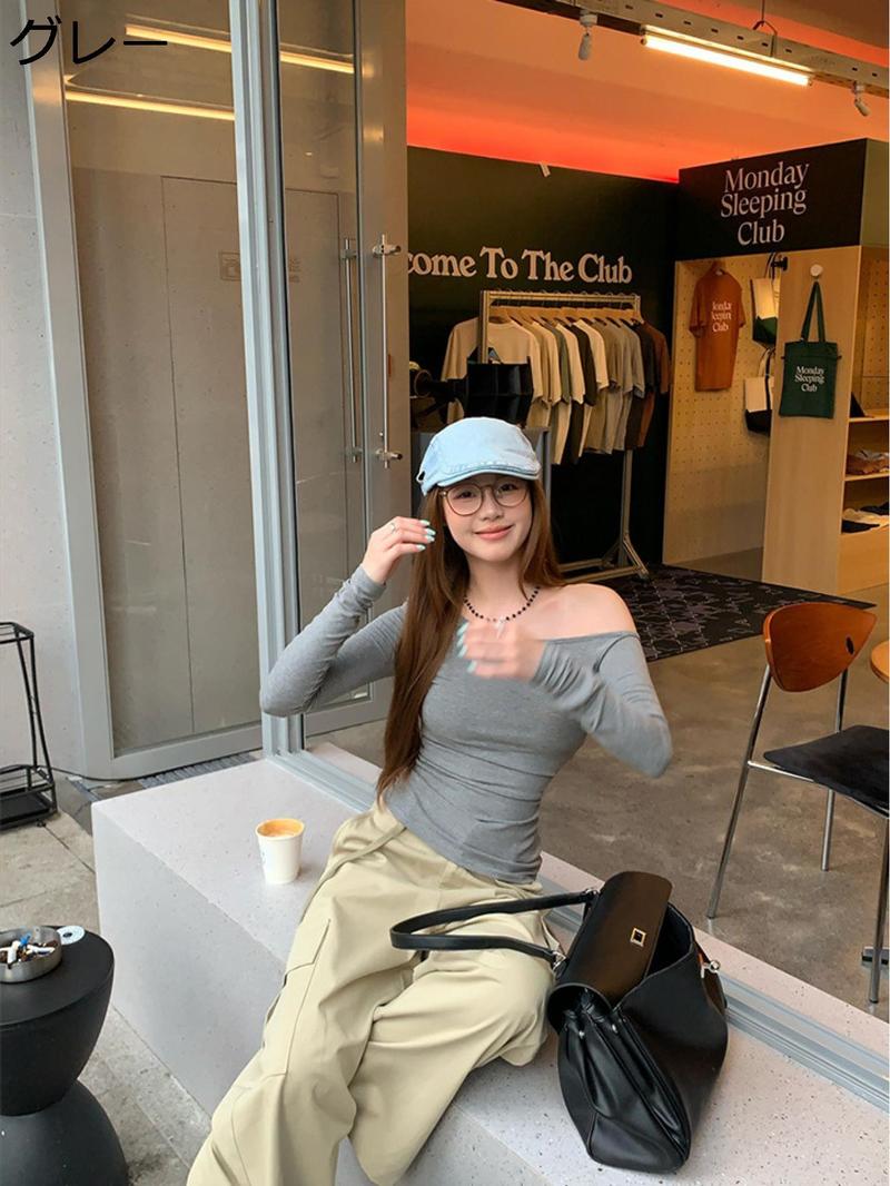 オフショルダー Tシャツ レディース 長袖 肩出し トップス タイト