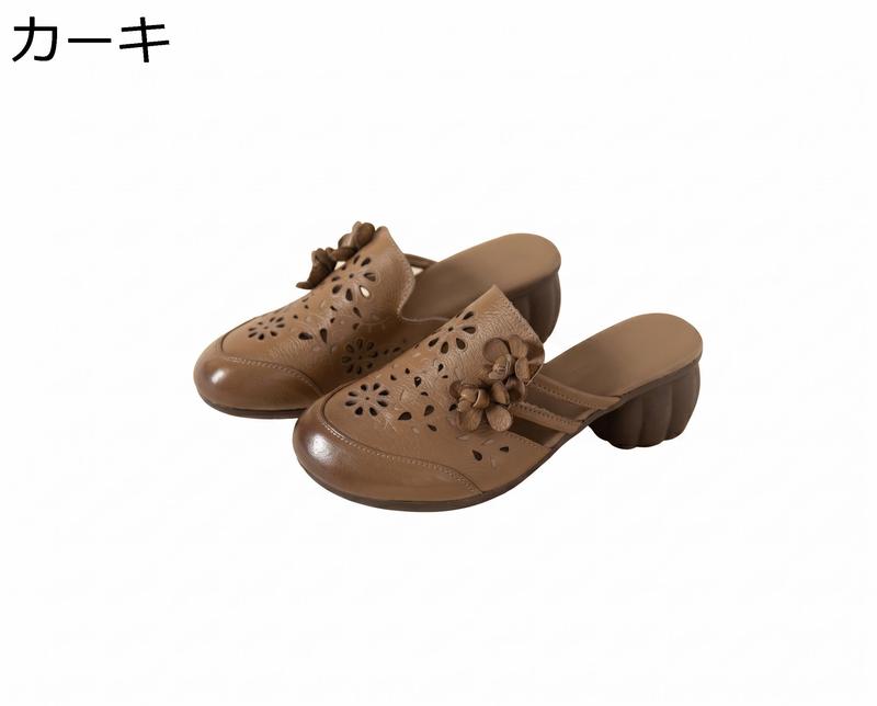 極美品】PRADA プラダ ミュール パンプス 花モチーフ ブラウン 38 極美