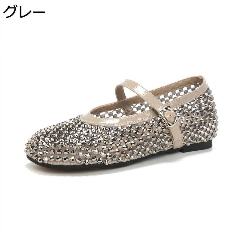 ビジュー　パンプス　フラット　モカ　グレー　お呼ばれ　キラキラ ローマサンダル レディース ビジュー パンプス キラキラ フラット