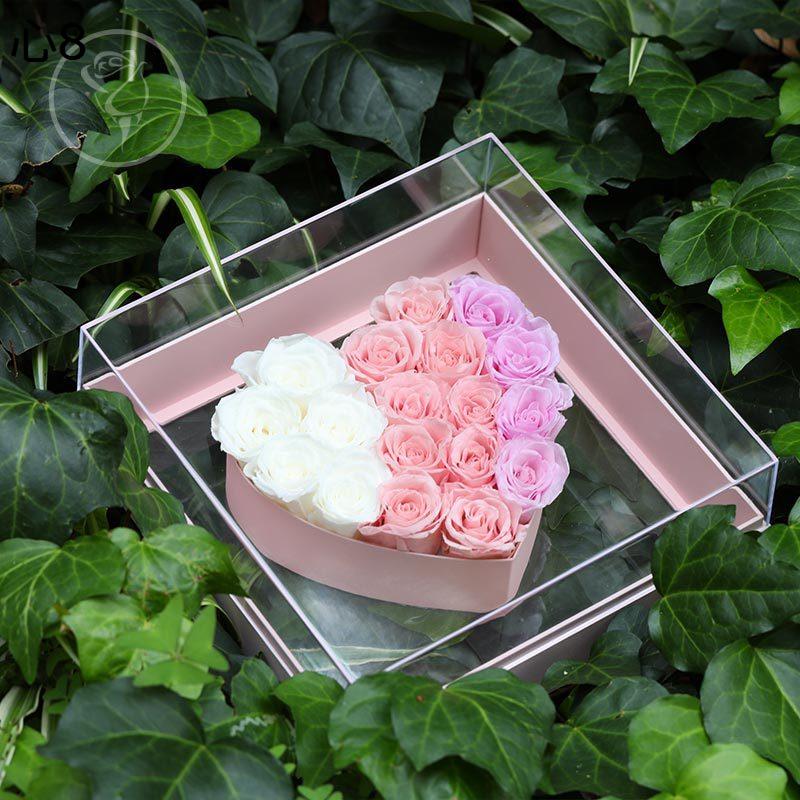 プリザーブドフラワー ハート型 レッドローズ アクリルフレーム 枯れ