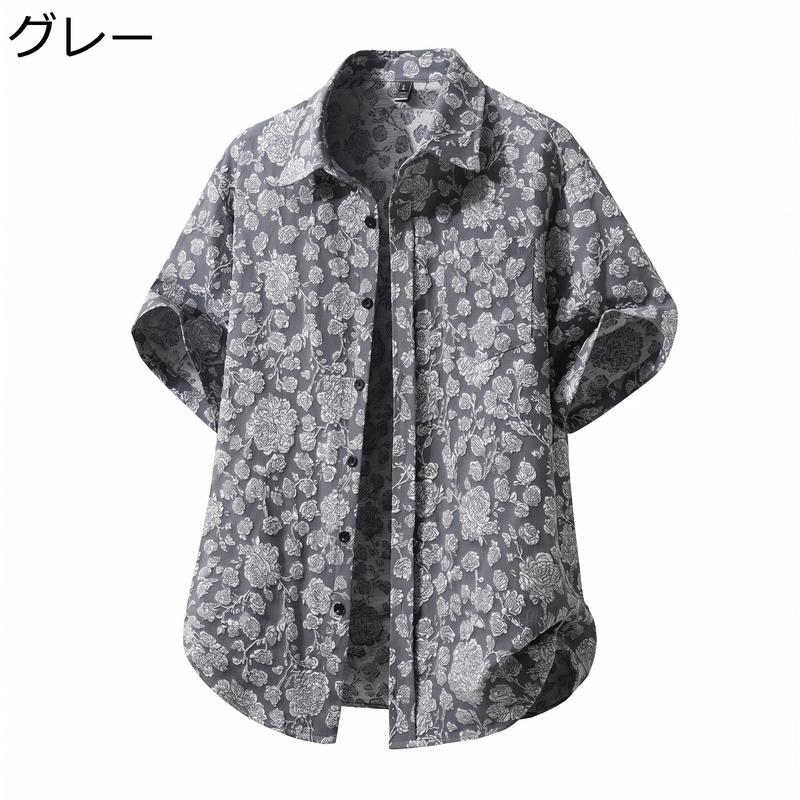 アロハシャツ メンズ 半袖 花柄シャツ 総柄 カジュアルシャツ 透け感