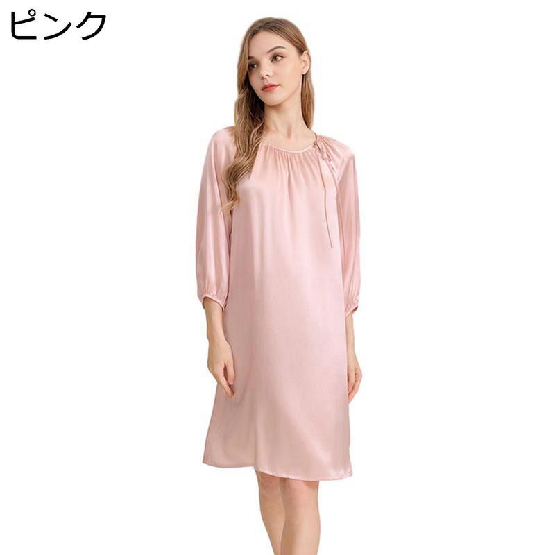 シルク絹100% 美肌長袖ネグリジェ パジャマ　寝巻　ワンピース　F 花柄ピンク 春夏秋 長袖 ネグリジェ 絹100％ シルク レディース ワンピース