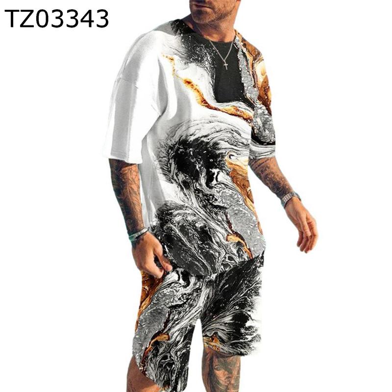 メンズ tシャツ セットアップ 上下 冷感 夏用 3dプリント ライオン柄
