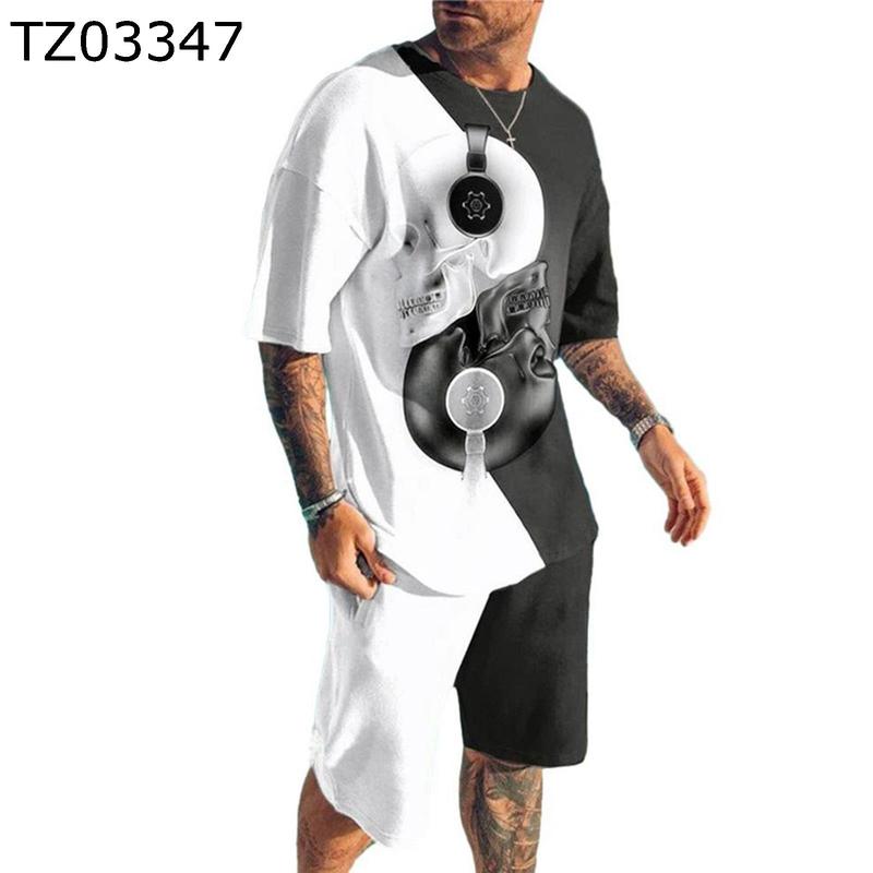 メンズ tシャツ セットアップ 上下 冷感 夏用 3dプリント ライオン柄