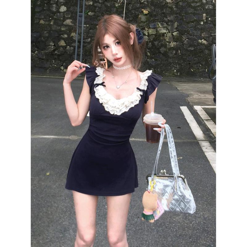 タイト ワンピース ミニ丈 レース フリル セクシー 大人可愛い