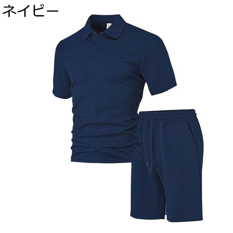 tシャツ セットアップ 上下 ポロ襟 無地 メンズ 夏服 トップス ハーフ