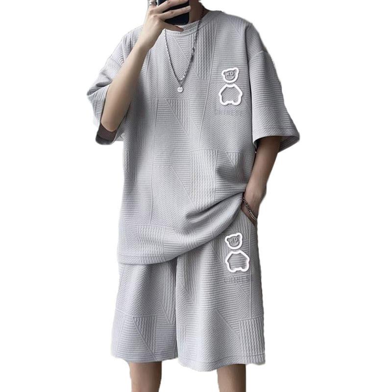 tシャツ 2点 上下セット メンズ 夏服 ショート パンツ 上着 熊柄
