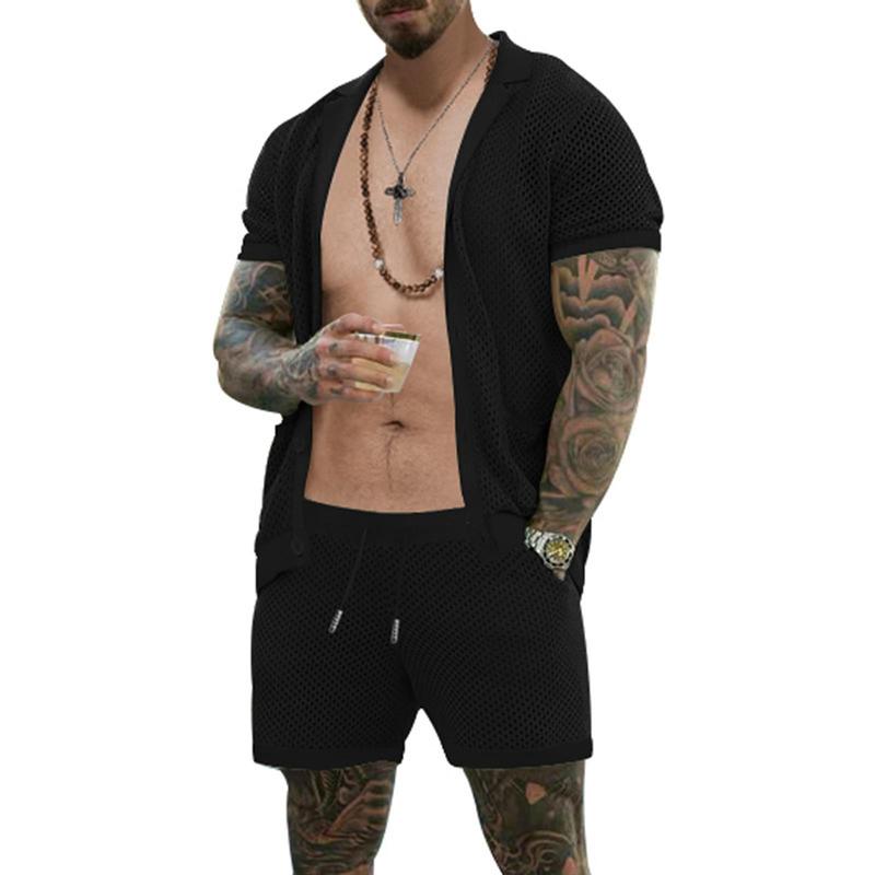  originalsショートパンツシャツセット 海 ビーチ メッシュ 上下セット 網シャツ メッシュ メンズ 夏服 ショート パンツ アロハ