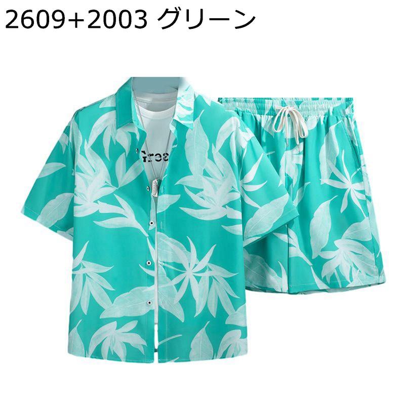 ハワイアン　セットアップD　⑨ アロハシャツ セットアップ 上下 メンズ ボタニカル柄 ハワイアン