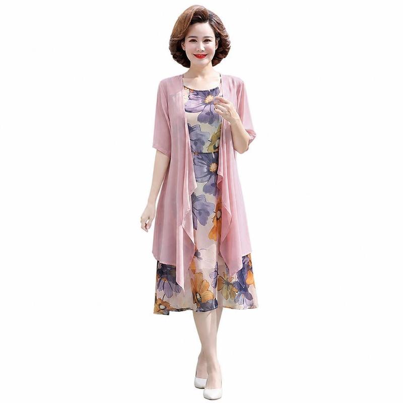 ワンピース セットアップ 50代 60代 70代 花柄 シフォン カーディガン